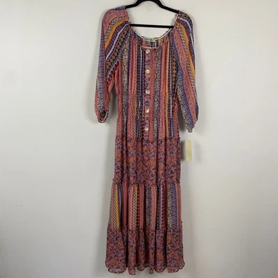 无花果分层长裙,尺寸 L,波西米亚混合印花 3/4 袖 — 第 1/4 张图片