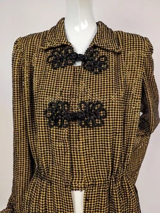 UNUSUAL VINTAGE 1940’S MUSTARD + BLACK CHECK EVENING JACKET W DENSE JET BEADING  - Picture 1 of 8