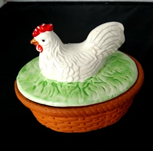De colección Pollo Gallina En Nido Tapa Plato Baratija Caramelo Cuenco Cesta Cerámica Pintada - Imagen 1 de 8