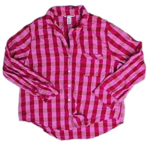 Victoria's Secret großer Damen Flanell Pyjama Oberteil Knopf zartrosa Nachtwäsche L - Bild 1 von 3