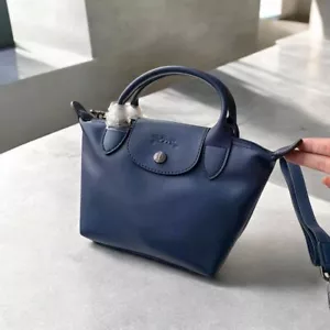 Longchamp Le Pliage Cuir XS Mini Leather Shoulder Bag Navy Blue Outlet NEW #GBS - Picture 1 of 9