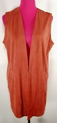 Soft Surroundings Women's Sleeveless Vest Size M Peach Long Faux Suede Jacket - Image 1 of 4