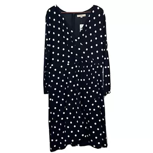 NUOVO abito avvolgente Loft Plus 20 blu navy bianco a pois elasticizzato manica lunga 80€ - Foto 1 di 8