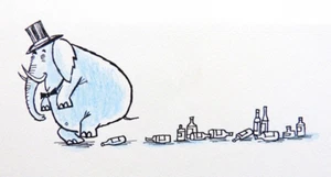 Dessin original de BARBEROUSSE (1920-2010) éléphant illustration humour alcool - Foto 1 di 2