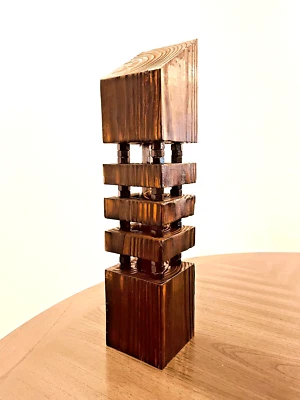 Industrial Modern Wooden Lamp with Angular Design - Image 1 of 4