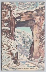 Natürliche Brücke im Winter Schneefall Virginia Leinen Postkarte - Bild 1 von 2