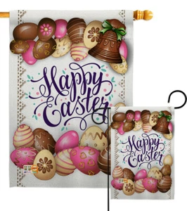 Sweet Chocolate Easter Eggs Colorful Ornament Joy Garden House Yard Flag Banner - Picture 1 of 13