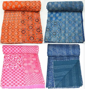 Patchwork Kantha Quilt Indian Handmade Cotton Comforter Blanket Bedding Throw - Picture 1 of 26