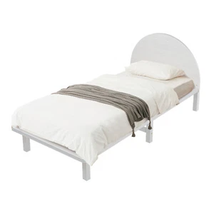 Bed Frame Single Size Wooden Mattress Base Timber Platform Round Bedhead White - Picture 1 of 14