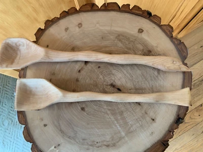 Nuevas cucharas largas de madera hechas a mano (2) para cocinar 14" - sin recubrimiento - cabeza de ganso Foto 1 de 4