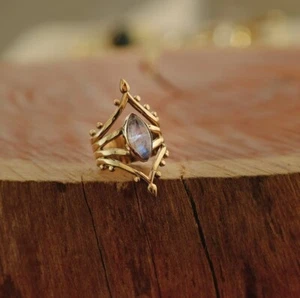 Moonstone Ring Brass Gold Women Ring Promise Engagement Ring Handmade GiftForHer - Picture 1 of 6