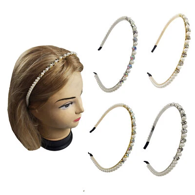 Perla Oro Argento Sottile Fascia W/ Gemma Paillettes da Donna Metallo Moda - Immagine 1 di 4