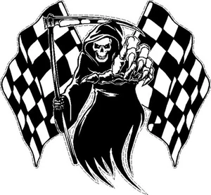 Racing Grim Reaper Skull Chequered Racing Flag Car Bike Van Sticker LSGRChql - Picture 1 of 1