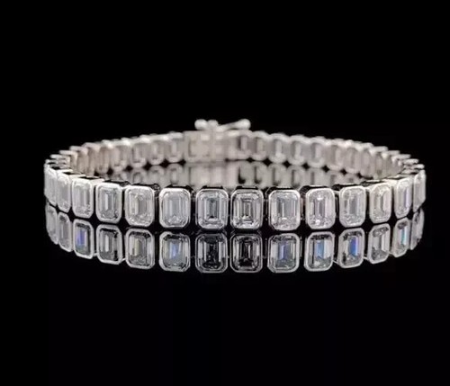 VALENTINO Bracciale Tennis Lunetta Creato in Laboratorio Diamante 12Ct Smeraldo Placcato Oro Bianco 14K 7"