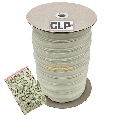 CLP Cream Continuous Zip No 7 Nylon chain & Sliders Strong Quality Zips upholstery +