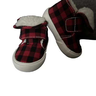 Zapatos Calle Sésamo Bebé Niño Pequeño Talla 2W Rojo Negro A Cuadros Zapatos sin Cordones Botas Foto 1 de 4