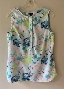 Camiseta sin mangas Talbots talla 6 azul floral ligera blusa camisa semi transparente - Imagen 1 de 9