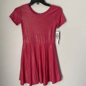 Aqua Girls’ Crew Neck Short Sleeve Fit and Flare Pink and Silver Mini Dress L - Picture 1 of 5