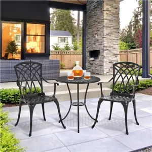 3-Piece Patio Bistro Set Outdoor Cast Aluminum Bistro Table and Chairs Set of 2 - Picture 1 of 12