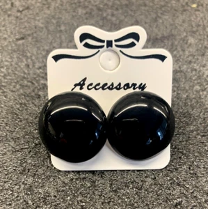 1 pair of HANDMADE black 20 mm wide acrylic/glass button style earrings - Picture 1 of 4