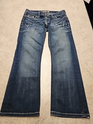 Jeans feminino BKE azul sólido ponto pesado desgastado Capri tamanho 28 - Imagem 1 de 4