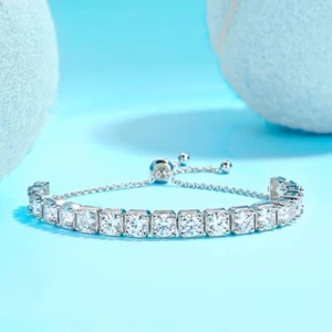 3-5mm Moissanite Tennis Chain Adjustable Bracelet for Women 925 Sterling Silver - Picture 1 of 15