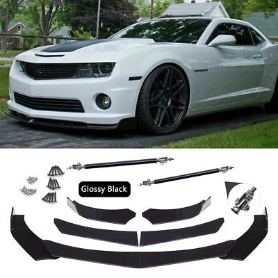 Front Bumper Lip Spoiler /Splitter Strut Rods Glossy For Chevy Camaro Foto 1 de 4