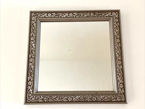 Silver Gilt Sqiare Wall Mirror 11.5" Floral Border Cover