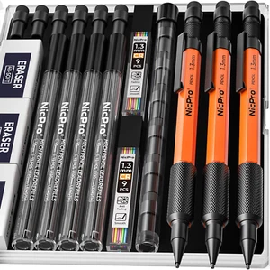 Nicpro 3 PCS 1.3 Mm Orange Mechanical Pencils Set with 66 Lead Refill, 3 Eraser - Picture 1 of 12