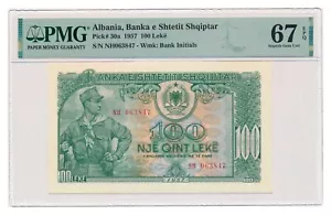 ALBANIA banknote 100 Leke 1957 PMG MS 67 EPQ Choice Uncirculated - Picture 1 of 2