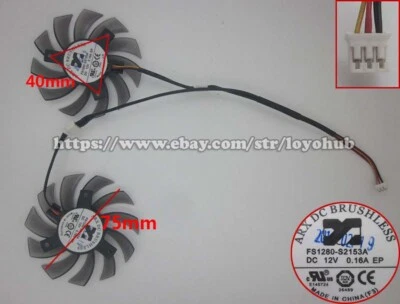For GIGABYTE GTX460 560 graphics card fan FS1280-S2153A 12V 0.16A 3-Pin/2-Pin - Image 1 of 4
