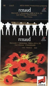 TICKET KONZERTKARTE VON RENAUD STRASBOURG 07.12.88 NEU UNBENUTZT, NICHT GEFALTET - Bild 1 von 1