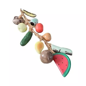 Vtg Ceramic Hand Painted Fruits Vegetables Jute Rope Ristra Style Mexico Pottery - Picture 1 of 9