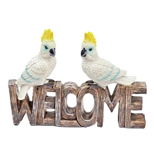 Australia Cockatoos on Welcome Sign Bird Garden Ornament Figurine Statue 19cm - Picture 1 of 9