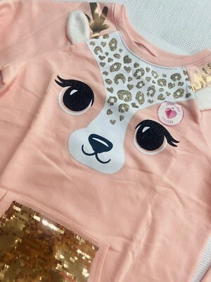 Justice Girls 18/20 Pink Glitter Reindeer Sequin Pocket Fleece Sweater - Image 1 of 4