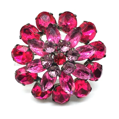 Broche prendedor vintage tono plata redondo flor rosa fucsia acrílico estrás 2” COMO ESTÁ Foto 1 de 4