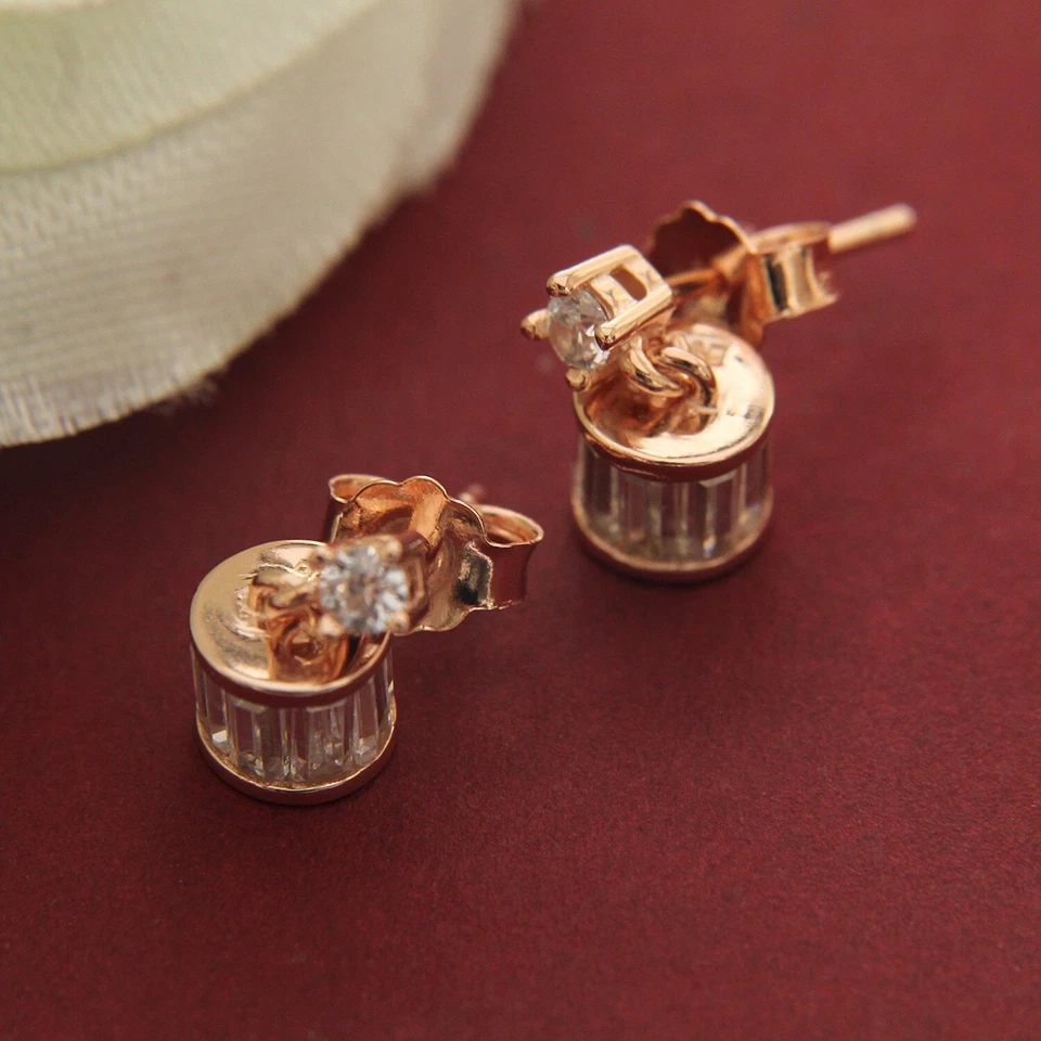 1.50 Ct Baguette Simulated Diamond Dangle Drop Earrings In 14K Rose Gold Plated - Image 1 of 4