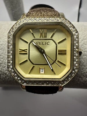 Relic ZR34187 Ladies Watch New Battery 33MM 7.5" Brown Leather Band Jewels Q - Image 1 of 4