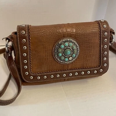 Blazin Roxx Cartera de Cuero Marrón Bolso de Mano Correa para el Hombro Bolso Tachuelas Foto 1 de 4