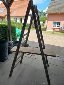 Holzleiter alt Gartendeko Blumengestell m. Eichenholzbrett 2 m hoch 7 Sprossen - Bild 1 von 5