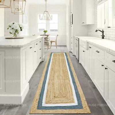 Natural Jute Kilim Living Room Rugs Hand Braided Grey Mats Hallway Area Rug 4x4 - Image 1 of 4