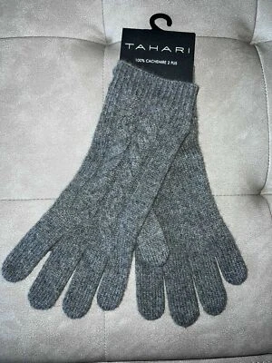 NWT Tahari 100% Cashmere Cable Knit Dark Gray Gloves - Image 1 of 4