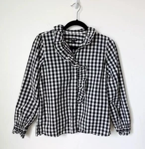 J. Crew Nuevo con Etiquetas Guinga Volantes Abotonados Blanco y Negro 4 Algodón Negocios Carrera - Imagen 1 de 11