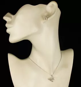 TIFFANY & CO. SIGNED STERLING SILVER STENCIL OPEN BUTTERFLY EARRINGS PENDANT SET - Picture 1 of 9