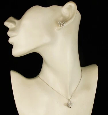 TIFFANY & CO. SIGNED STERLING SILVER STENCIL OPEN BUTTERFLY EARRINGS PENDANT SET - Image 1 of 4