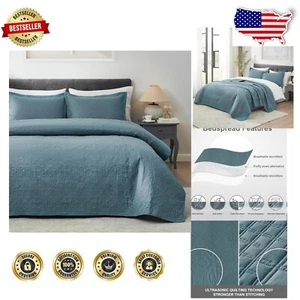 Elegant Soft Blue Velvet Quilt Set - California King Size, 3-Piece Bedding Set - Picture 1 of 8