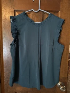 Allegra K Women’s Size XL Green Ruffle Stand Collar Short Sleeve Blouse/Top NWT - Picture 1 of 7