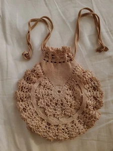 Vintage early 1900s Princess Louise crocheted boho drawstring handbag - Picture 1 of 14