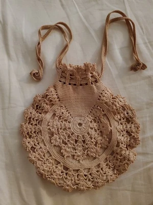 Vintage early 1900s Princess Louise crocheted boho drawstring handbag - Image 1 of 4