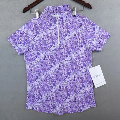 NUEVO CON ETIQUETAS Camiseta Ibkul Pullover 1/4 Cremallera Mangas Cortas Rendimiento M Briana Ciruela Golf Foto 1 de 4